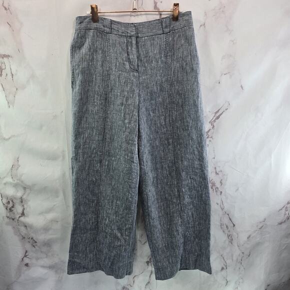 Ecologie Pants Womens 6 Blue Linen Wide Leg High Rise Navy Crop Vintage Lined - Picture 1 of 10